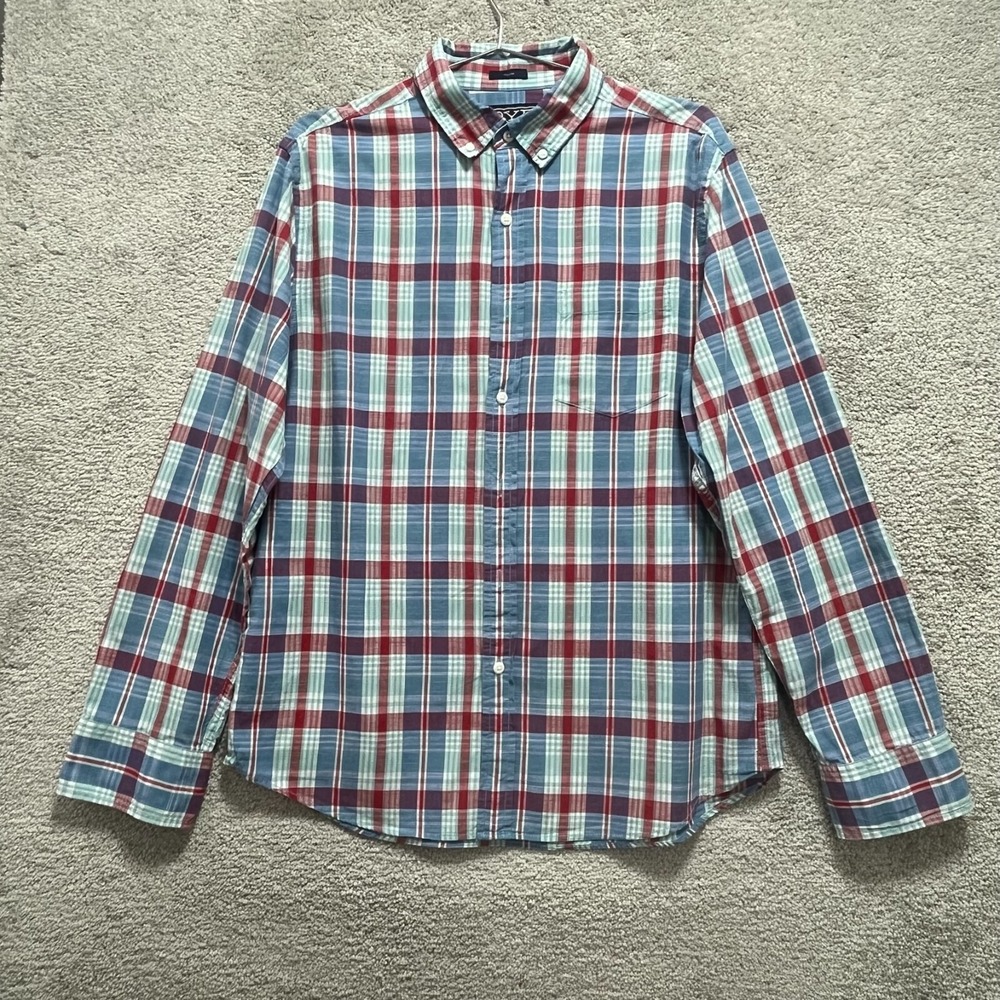 RYE by Hawker Rye Shirt Mens Large Blue Red Plaid Button Down Long Sleeve Slim